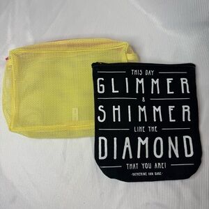 BYOMA Yellow Mesh Cosmetics Bag with Pink Zipper & black MATHERINE ANN GAGE bag